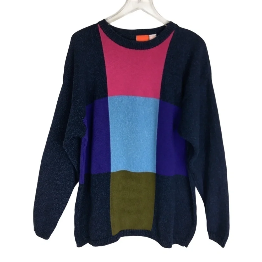 Vintage Chunky Abstract Color‎ Block Sweater L
